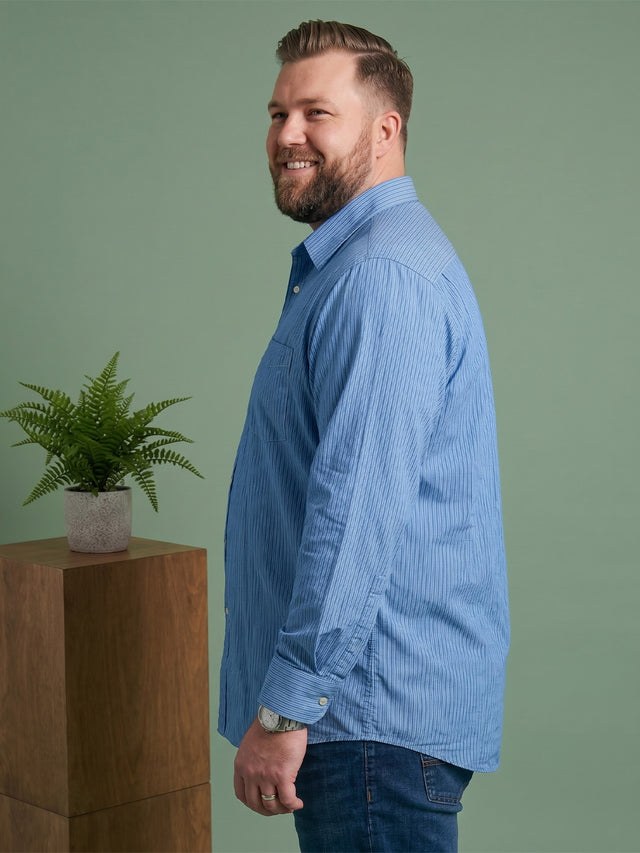 Men Plus Size Vornak Blue Striped Shirts
