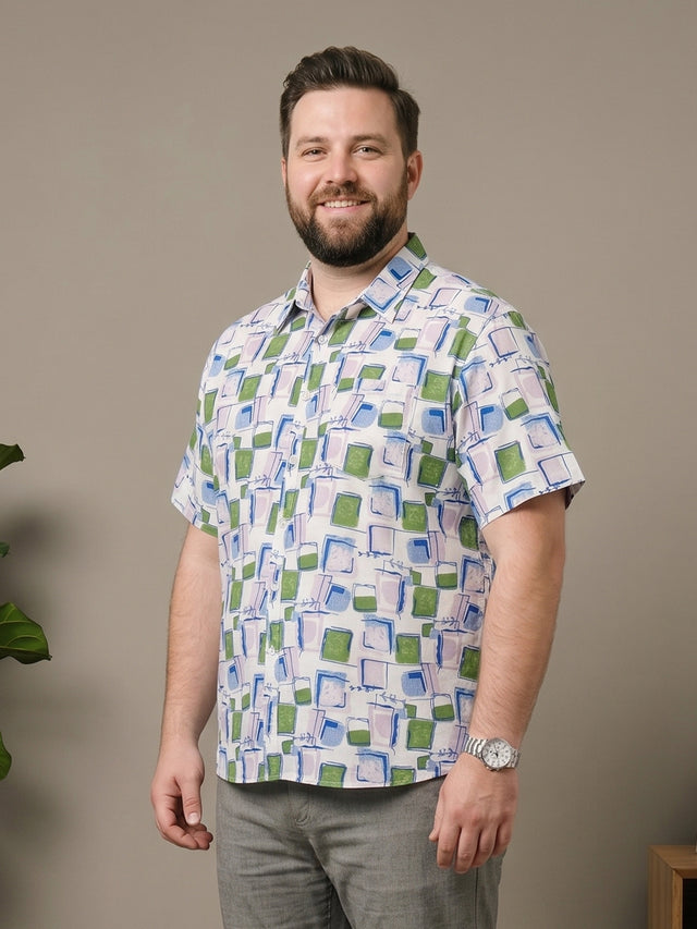 Men Plus Size Sketchgrid Multi Printed Shirts
