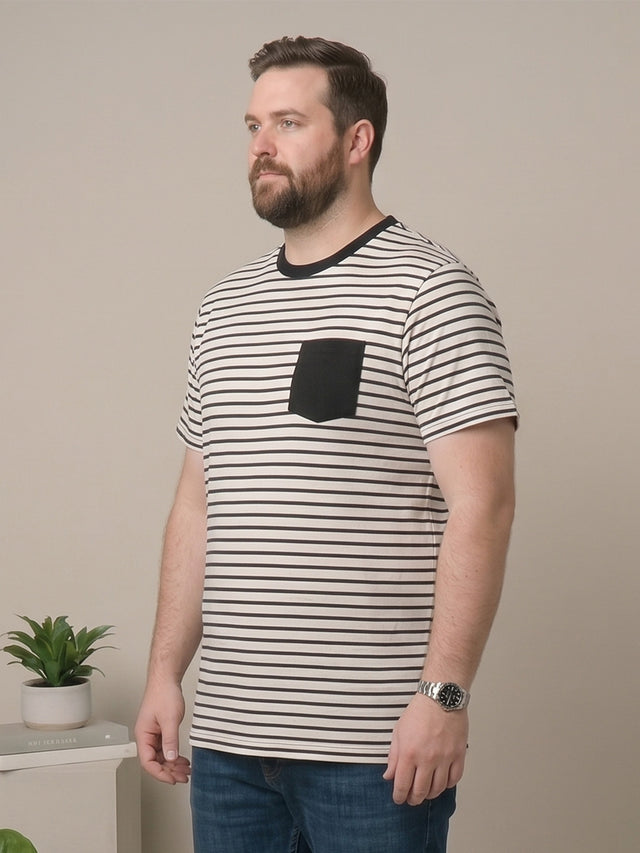 Men Plus Size Orvane White Striped Round Neck
