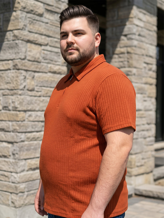 Men Plus Size Orson Orange Self Design Polo Tshirt