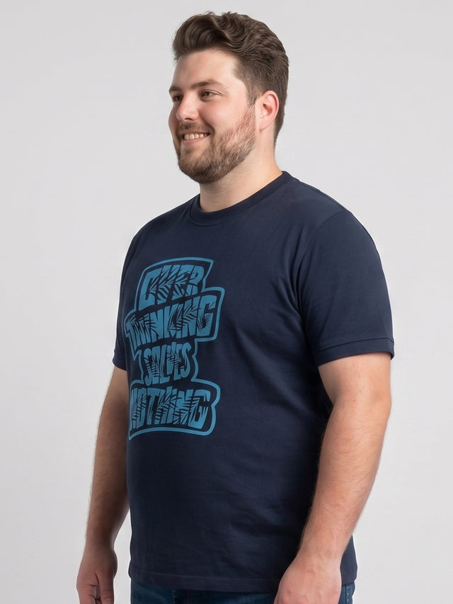 Men Plus Size Renvian Black Printed Round Neck