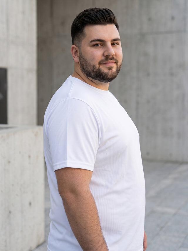 Men Plus Size Hiddenmist-White Solid White Round Neck Tshirt