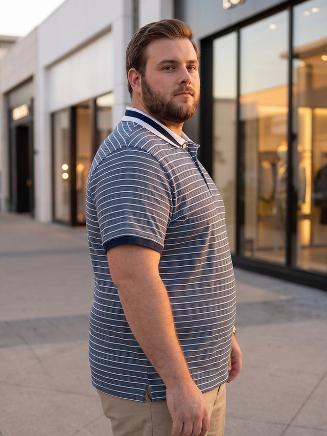 Men Plus Size Mrino Navy Striped Polo Tshirt