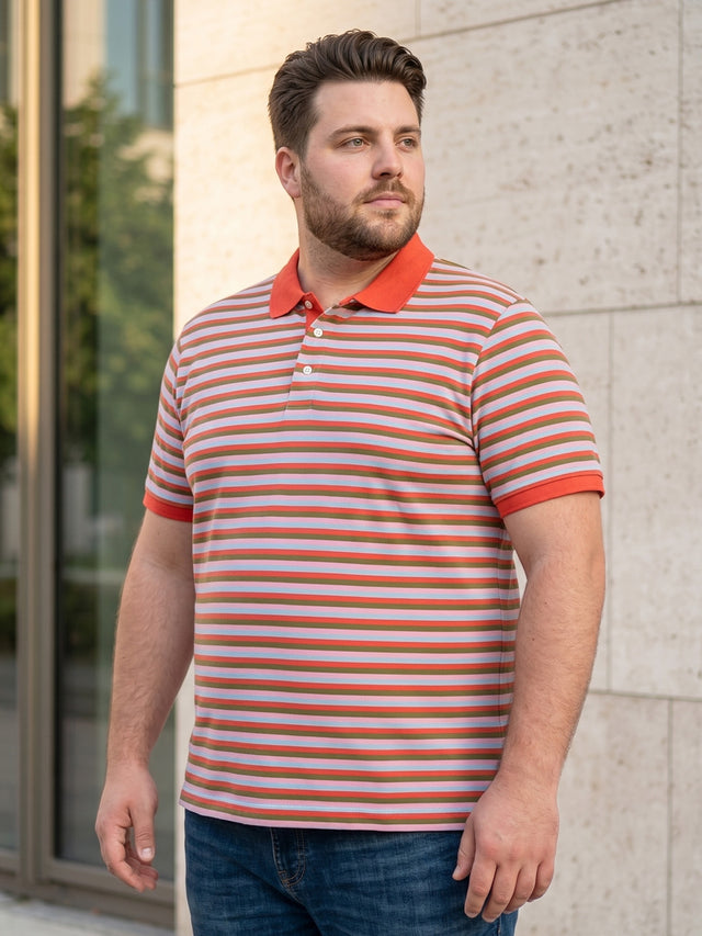 Men Plus Size Buttoned Multi Striped Polo