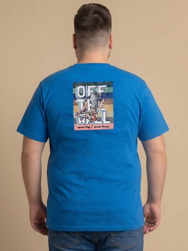 Men Plus Size Skyrogue Blue Printed Round Neck