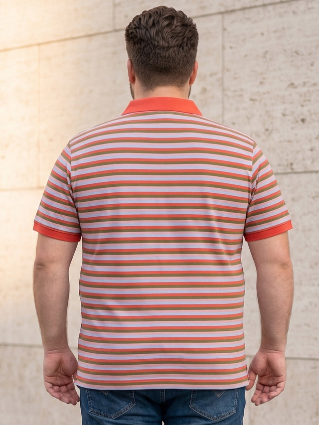 Men Plus Size Buttoned Multi Striped Polo