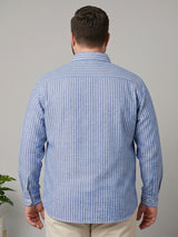 Men Plus Size Blixor Dark Blue Striped Shirts