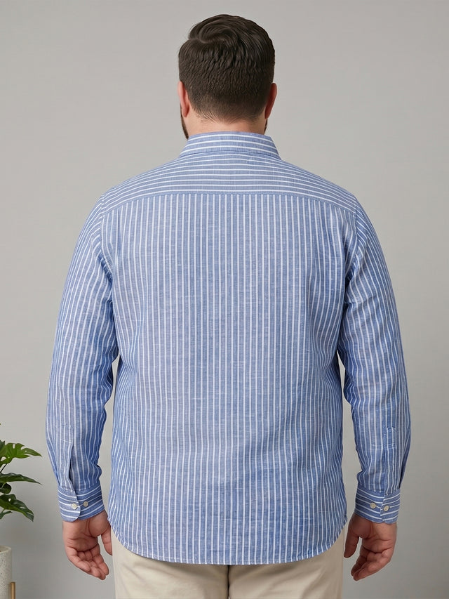 Men Plus Size Blixor Dark Blue Striped Shirts