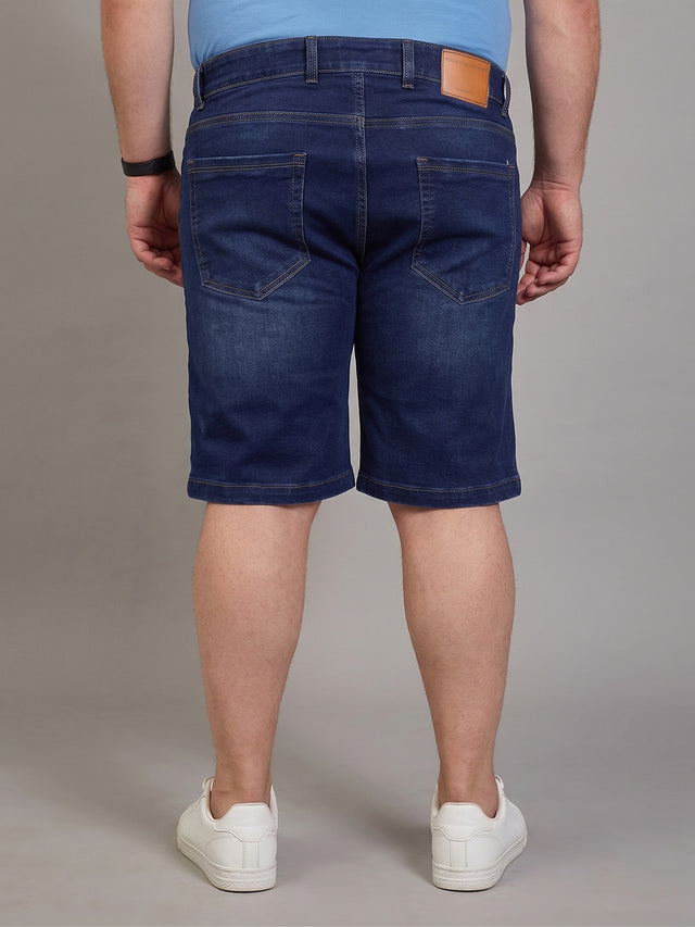 Men Plus Size Effusive Navy Blue Washed Shorts