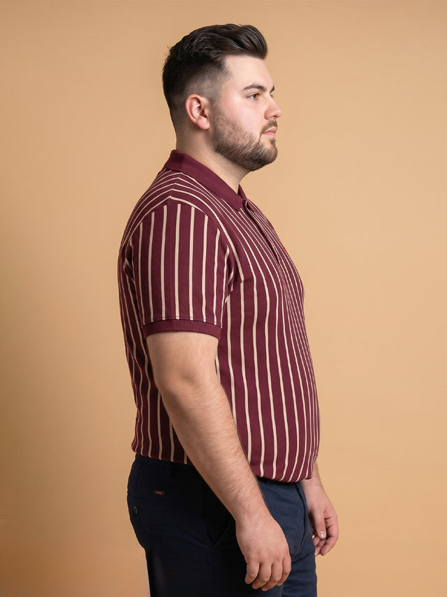 Men Plus Size Merlot Multi Striped Polo