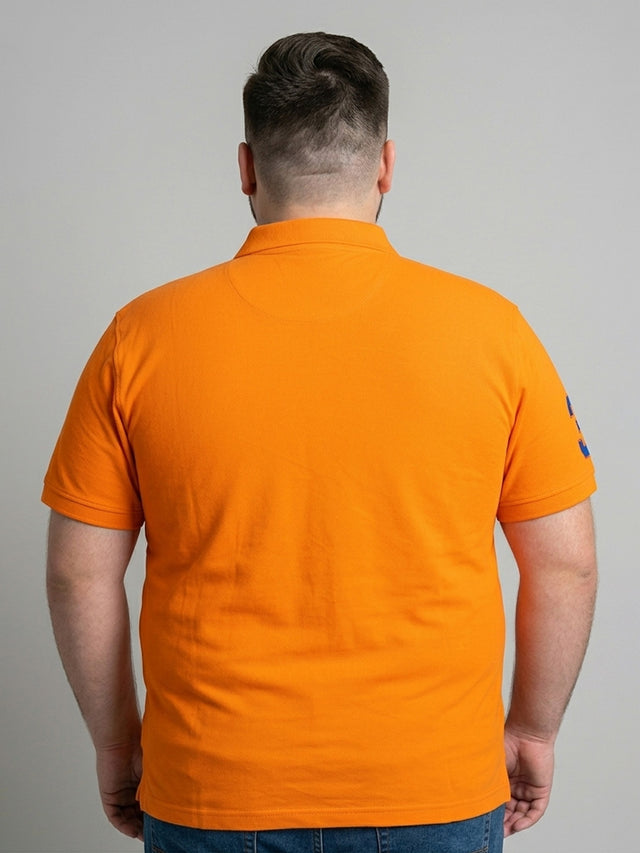 Men Plus Size Aura-Orange Solid Polo
