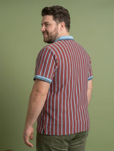 Men Plus Size Rosso Multi Striped Polo
