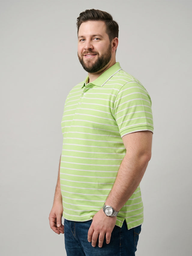 Men Plus Size Pistachio Multi Striped Polo
