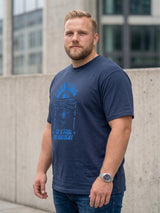 Men Plus Size Soulwave Navy Blue Printed Round Neck