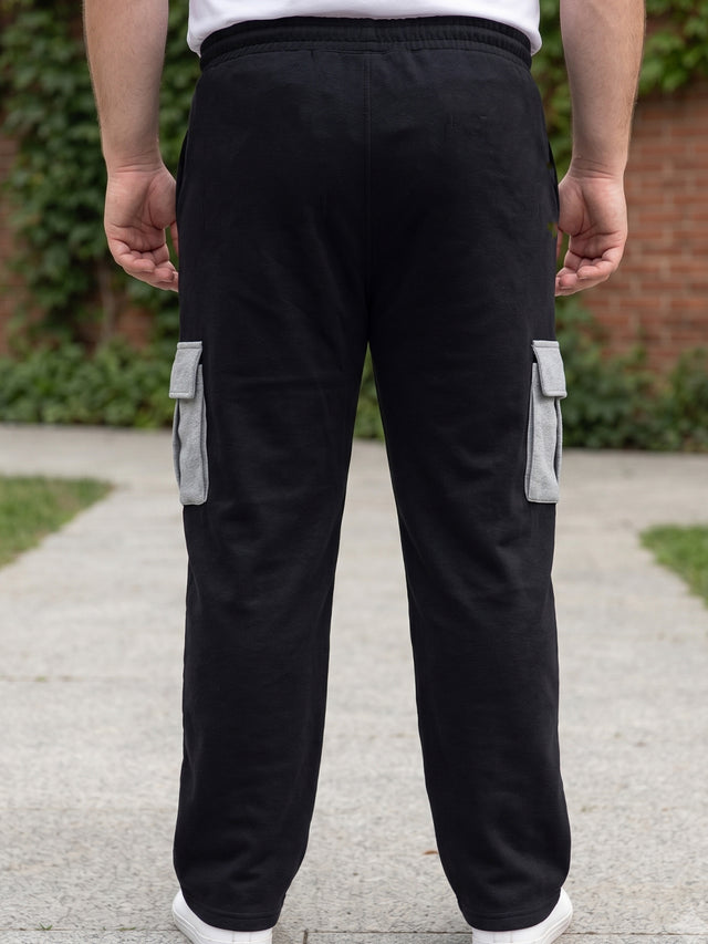 Men Plus Size Xeric Black Solid Trackpants