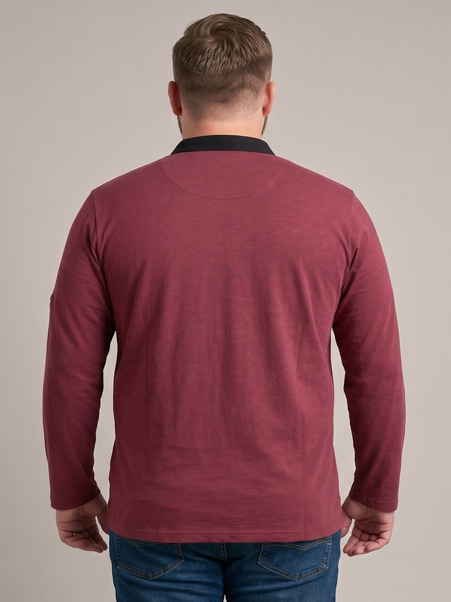 Men Plus Size Festoon Maroon Solid Henley