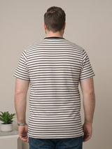 Men Plus Size Orvane White Striped Round Neck