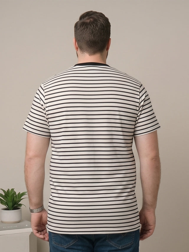 Men Plus Size Orvane White Striped Round Neck