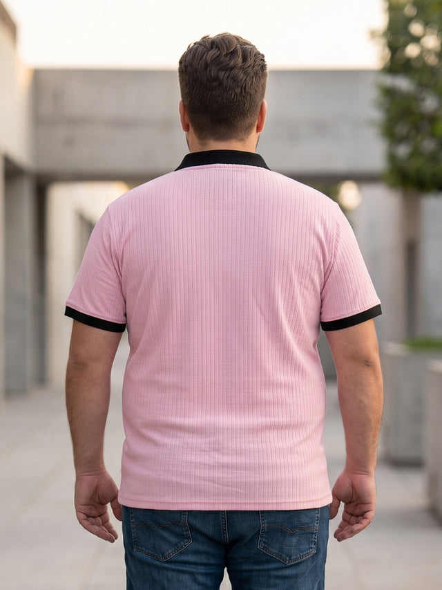 Men Plus Size Bibelot Pink textured Polo Tshirts