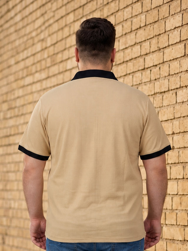 Men Plus Size Sandorix Beige textured Polo Tshirts