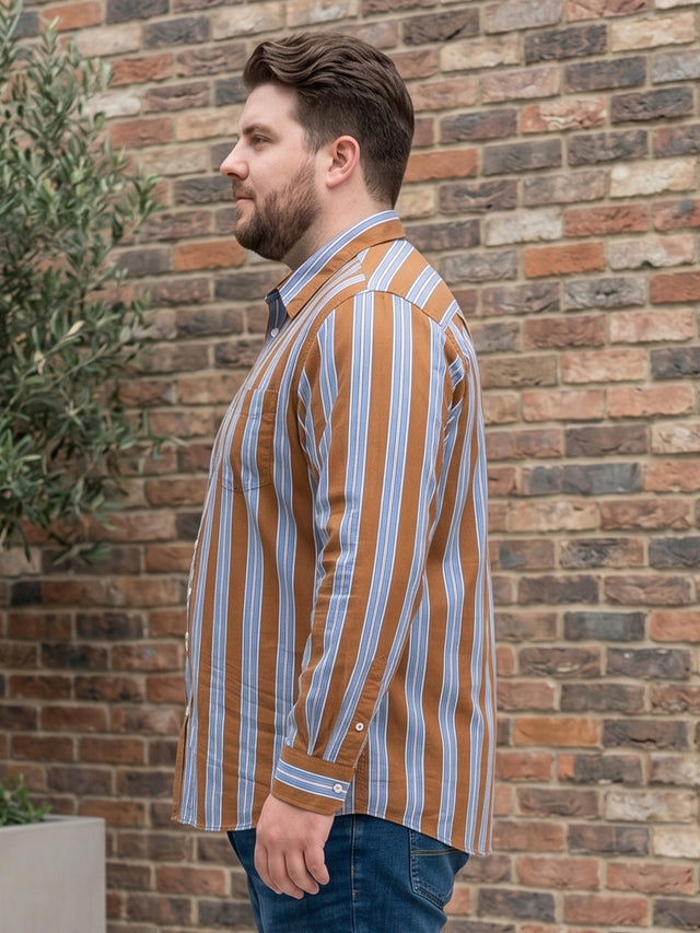 Men Plus Size Cocoa Multi Striped Shirts
