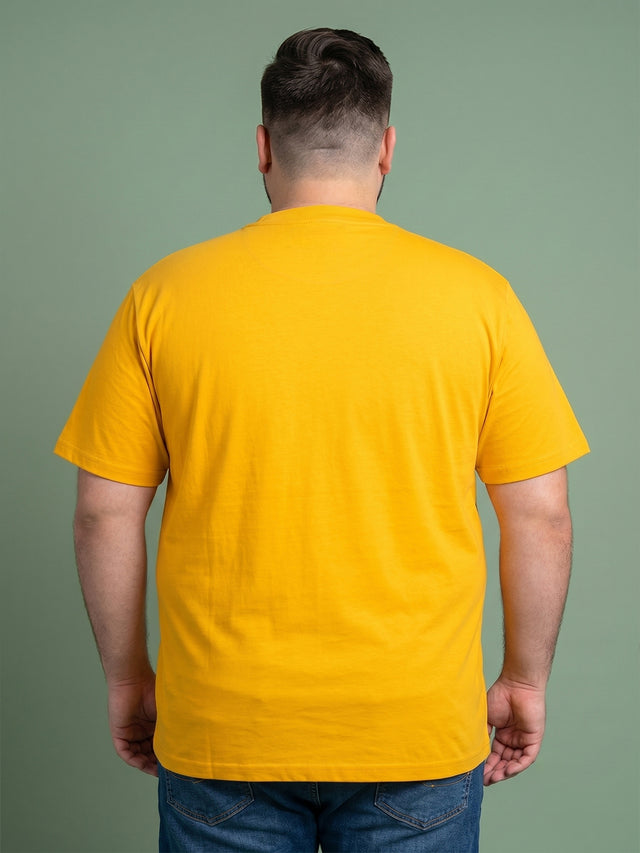 Men Plus Size Solarsketch Yellow Printed Round Neck