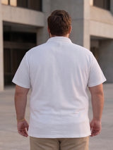 Men Plus Size Wlira White Waffle Polo Tshirt