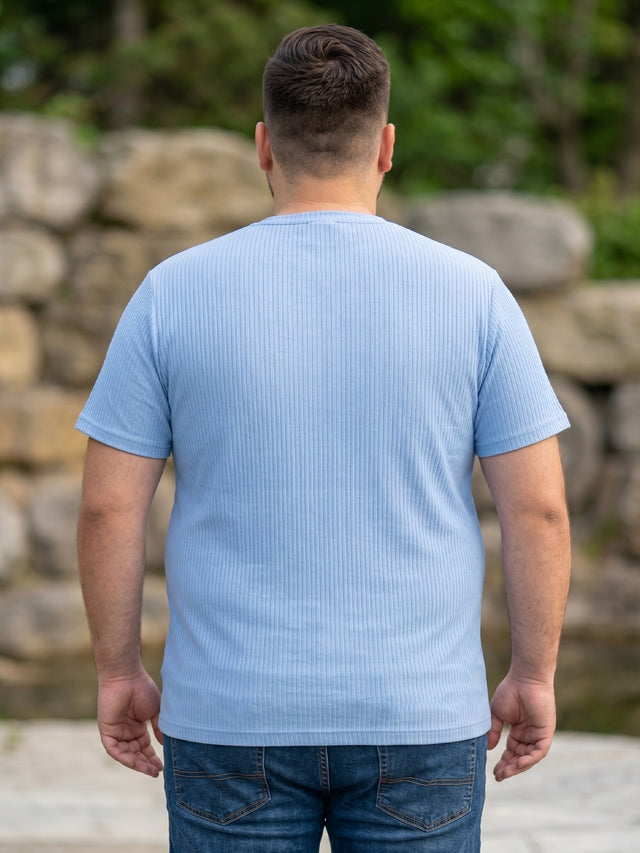 Men Plus Size Lunaro Blue Self Design Round Neck Tshirt