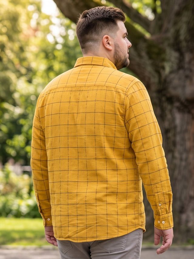 Men Plus Size Naoise Mustard Check Shirts