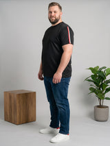 Men Plus Size Turtleneck Black Solid Round Neck