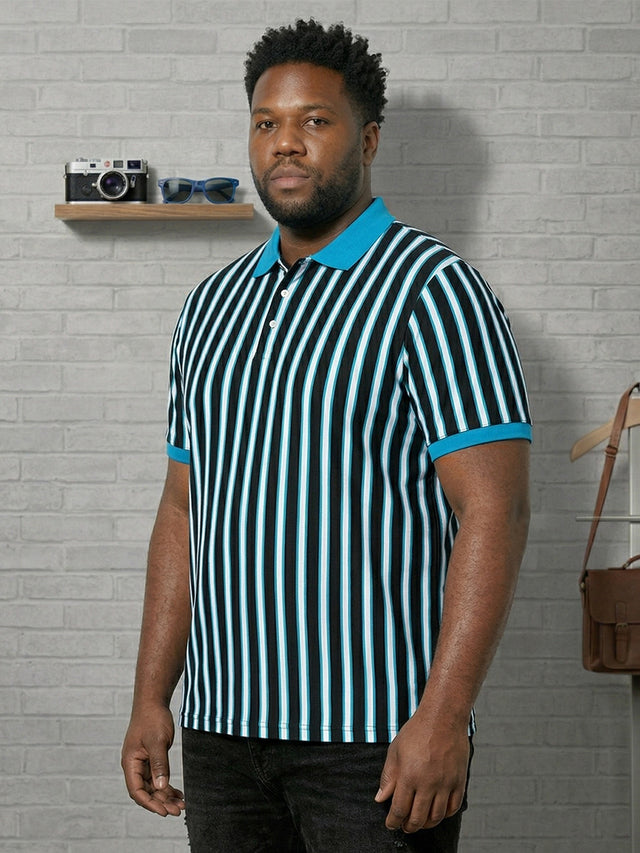 Men Plus Size Sapphire Multi Striped Polo