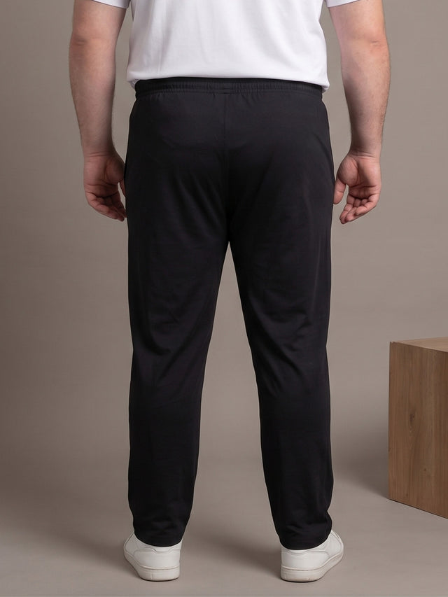 Men Plus Size Boldanchor Black Solid Trackpants