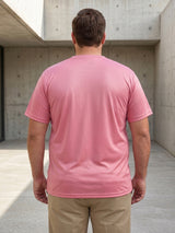 Men Plus Size Vaporcrew-Pink Solid Pink Round Neck