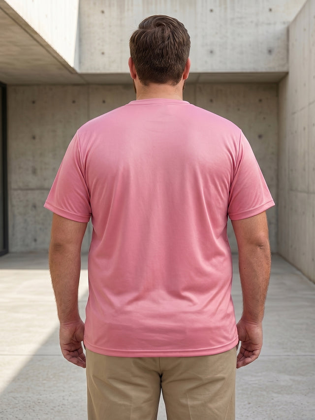 Men Plus Size Vaporcrew-Pink Solid Pink Round Neck