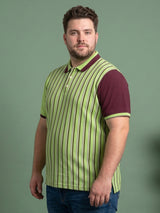 Men Plus Size Ivoryred Multi Striped Polo