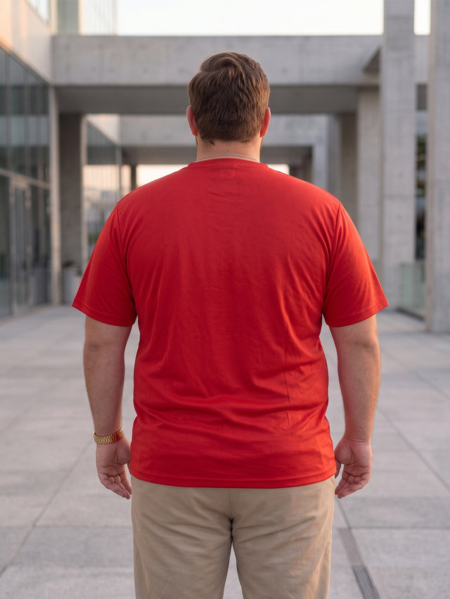 Men Plus Size Hiddenmist-Red Solid Red Round Neck Tshirt
