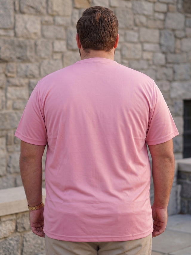 Men Plus Size Hiddenmist-Pink Solid Pink Round Neck Tshirt