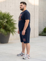 Men Plus Size Throwback Navy Blue Printed Co-Ords