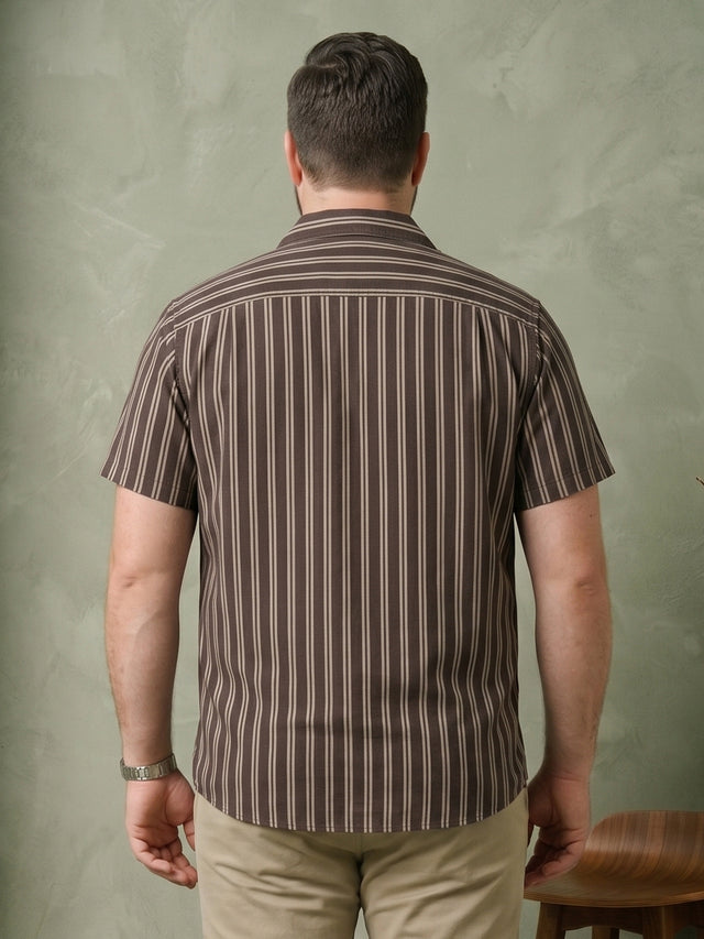 Men Plus Size Coffeescape Multi Striped Shirts