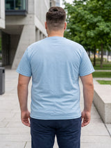 Men Plus Size Vaporcrew-Sky Blue Solid Pink Round Neck