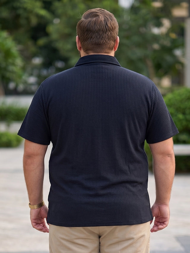 Men Plus Size Kovren Black Textured Polo Tshirt