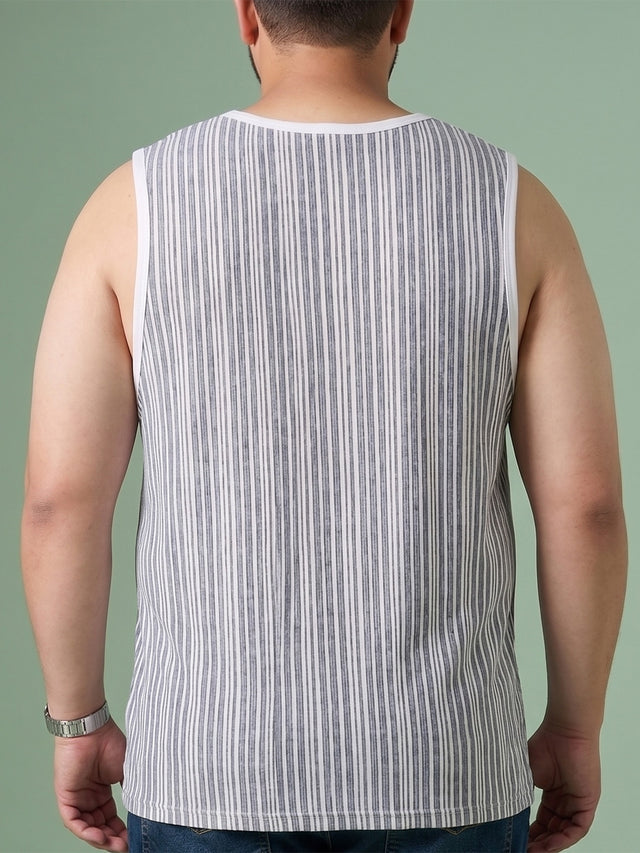 Men Plus Size Deluge White Striped Vest