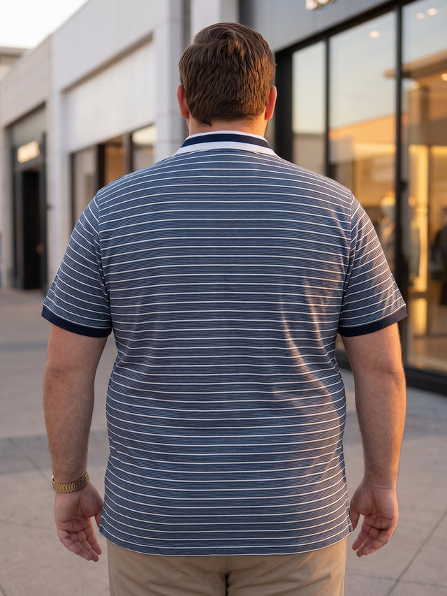 Men Plus Size Mrino Navy Striped Polo Tshirt