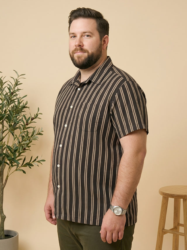 Men Plus Size Coffeescape Multi Striped Shirts
