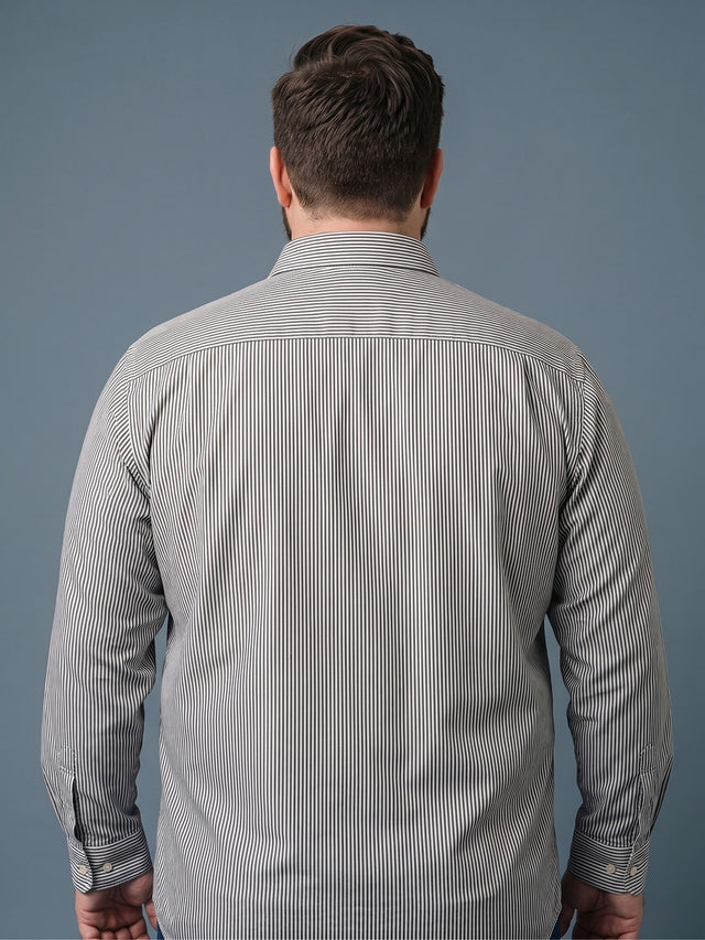 Men Plus Size Xytrix Charcoal Striped Shirts