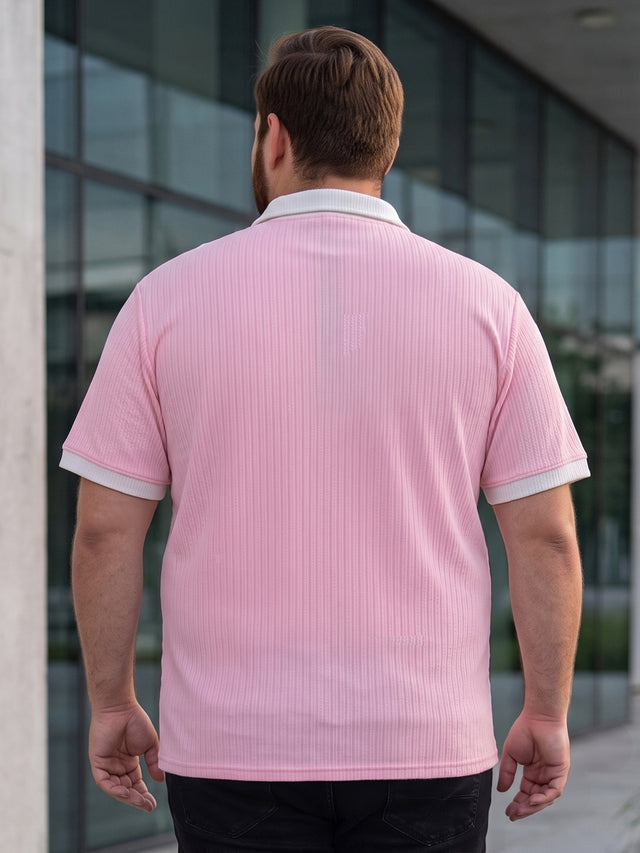 Men Plus Size Elora-Pink Pink Textured Polo T-Shirt