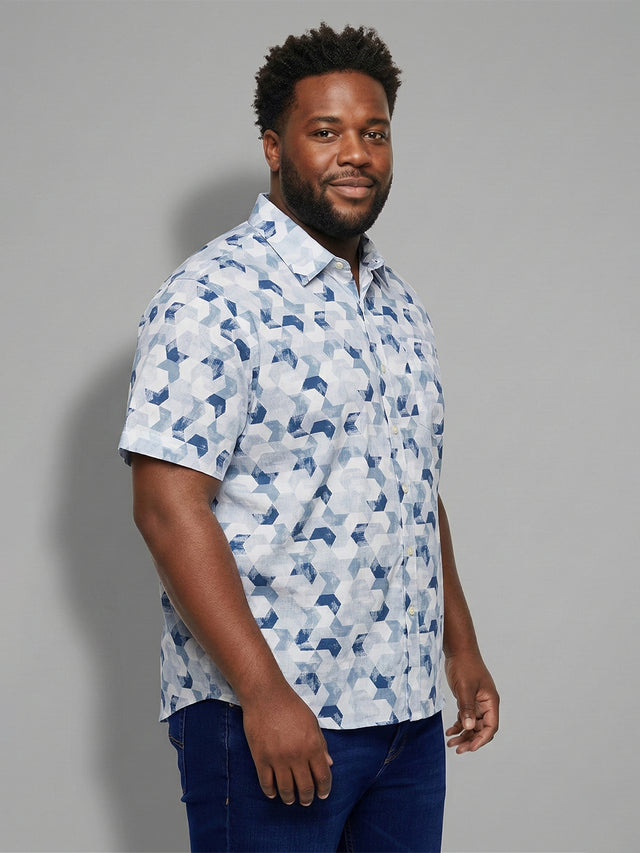 Men Plus Size Facet Multicolor Printed Casual Shirt