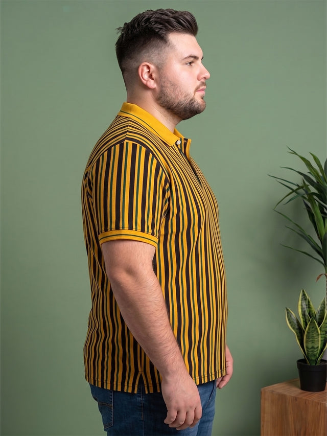 Men Plus Size Sepia Multi Striped Polo