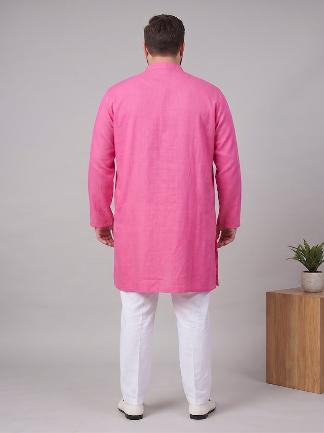 Men Plus Size Utsavon Pink Solid Kurta