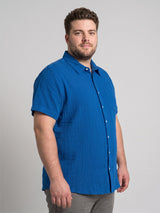 Men Plus Size Wrinkra Royal Blue Solid Shirts